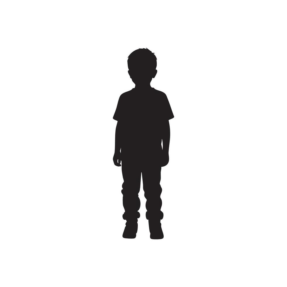 Standing Young Boy Wearing Casual Clothes Silhouette This vector