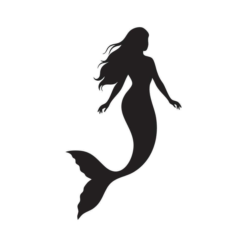 Elegant Mermaid Silhouette with Flowing Hair and Tail Design vector