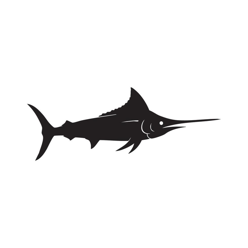 Black silhouette of a marlin fish swimming isolated on white background silhouette vector