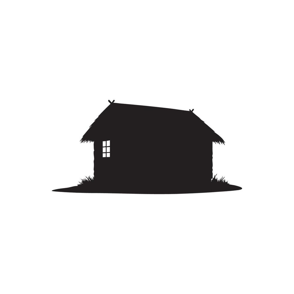 Thatched Roof Hut on a Small Hill Silhouette vector