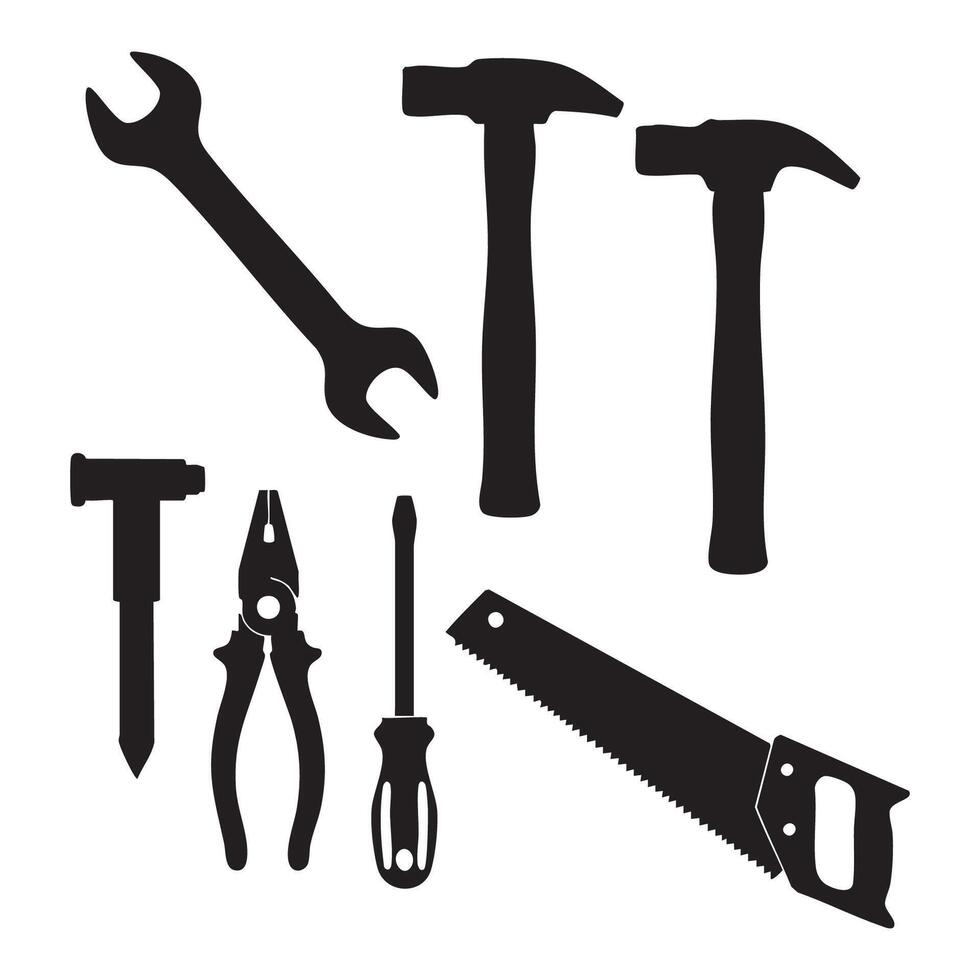 Tools in outline, white background vector