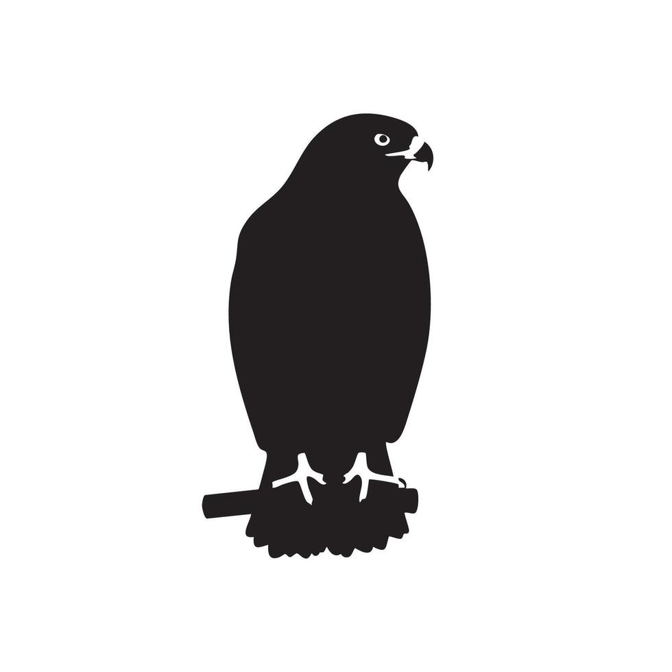 Majestic Hawk Perched on Branch Black Silhouette striking vector