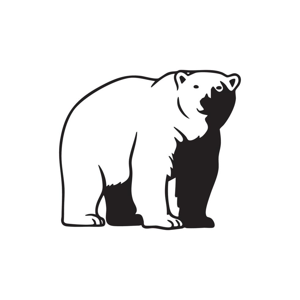 Standing Polar Bear Illustration in Black and White Silhouette vector