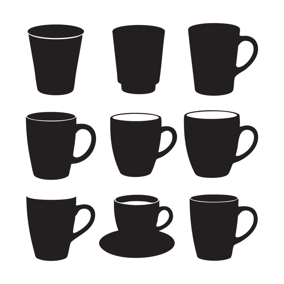 Silhouetted cups on white vector
