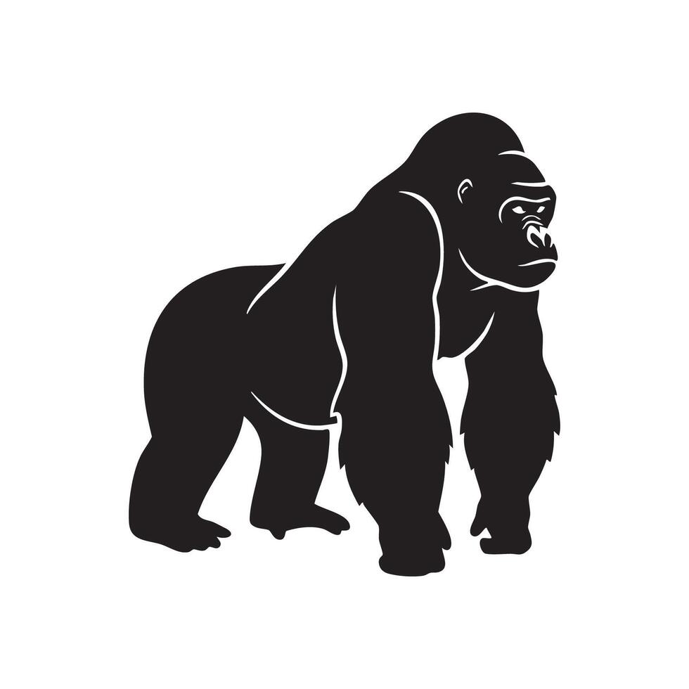 Powerful gorilla standing silhouette isolated on white background vector
