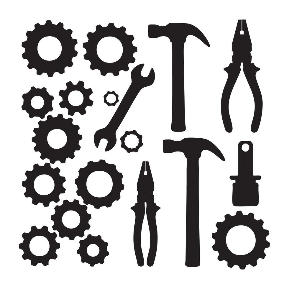 White background displays tool silhouettes vector