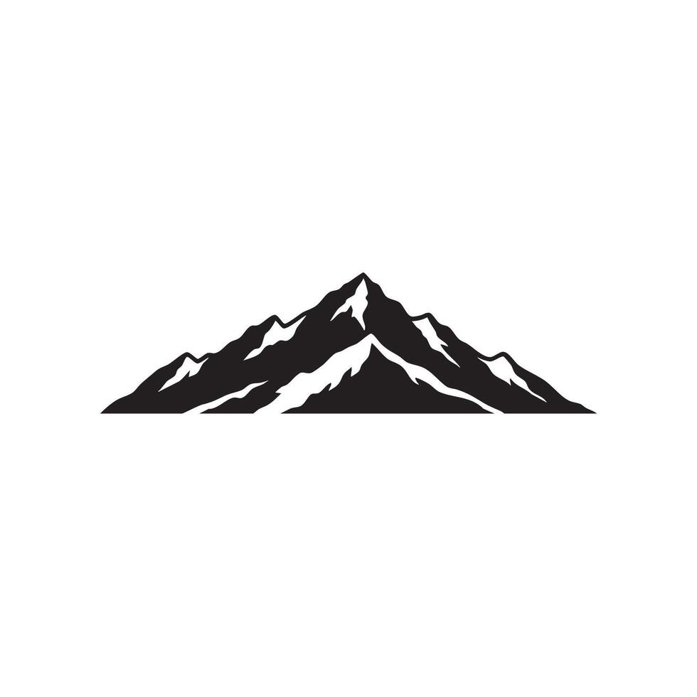 Jagged mountain range peak silhouette with snow accents isolated on white background silhouette vector