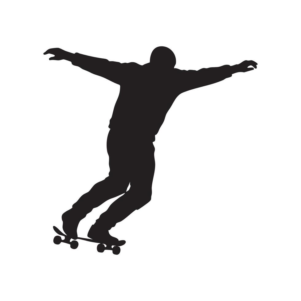 Skateboarder Balancing Act Silhouette on White Background skater vector