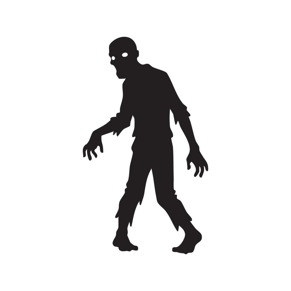 Creepy zombie figure with glowing eyes in a silhouette style isolated on white background vector