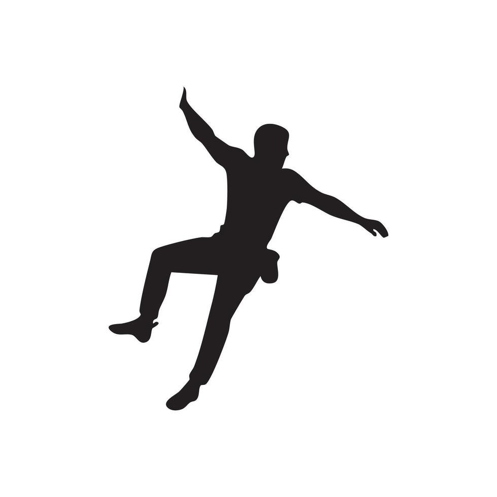 Dynamic Rock Climber Mid Air Silhouette Against White Background silhouette vector