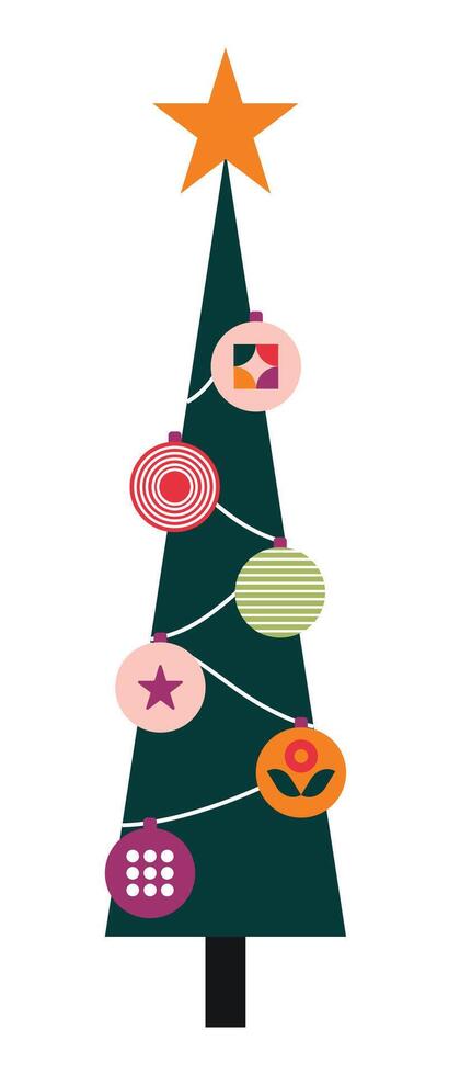 Christmas tree abstract geometric illustration, bauhaus Christmas ornament, for web, mobile, post cards vector