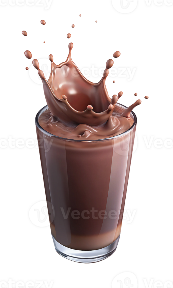 chocolate splash in glass with splash on transparent background png