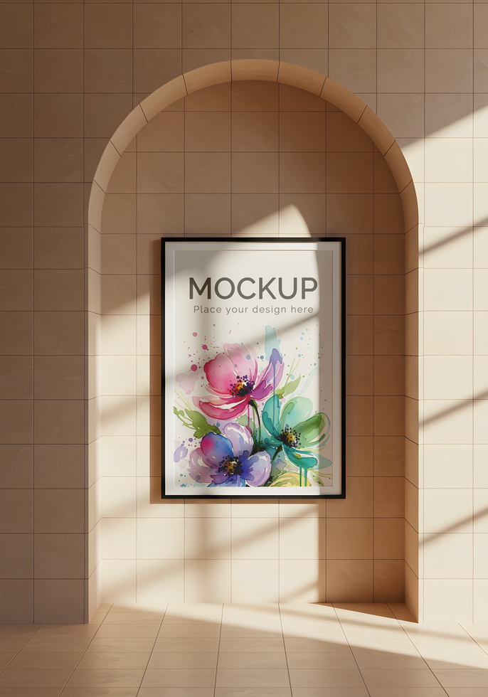 Watercolor Floral Art Print Mockup in an Archway psd