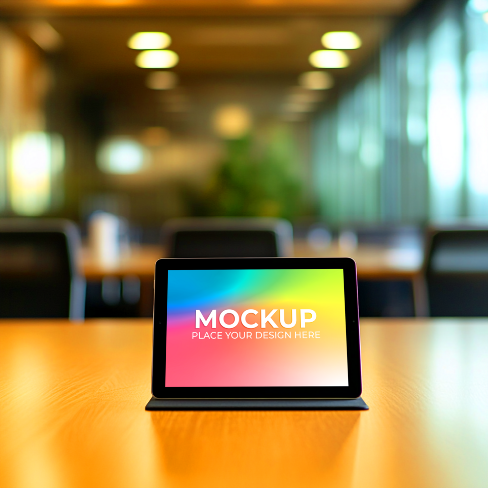 Tablet Mockup Vibrant Display in Modern Office Setting psd