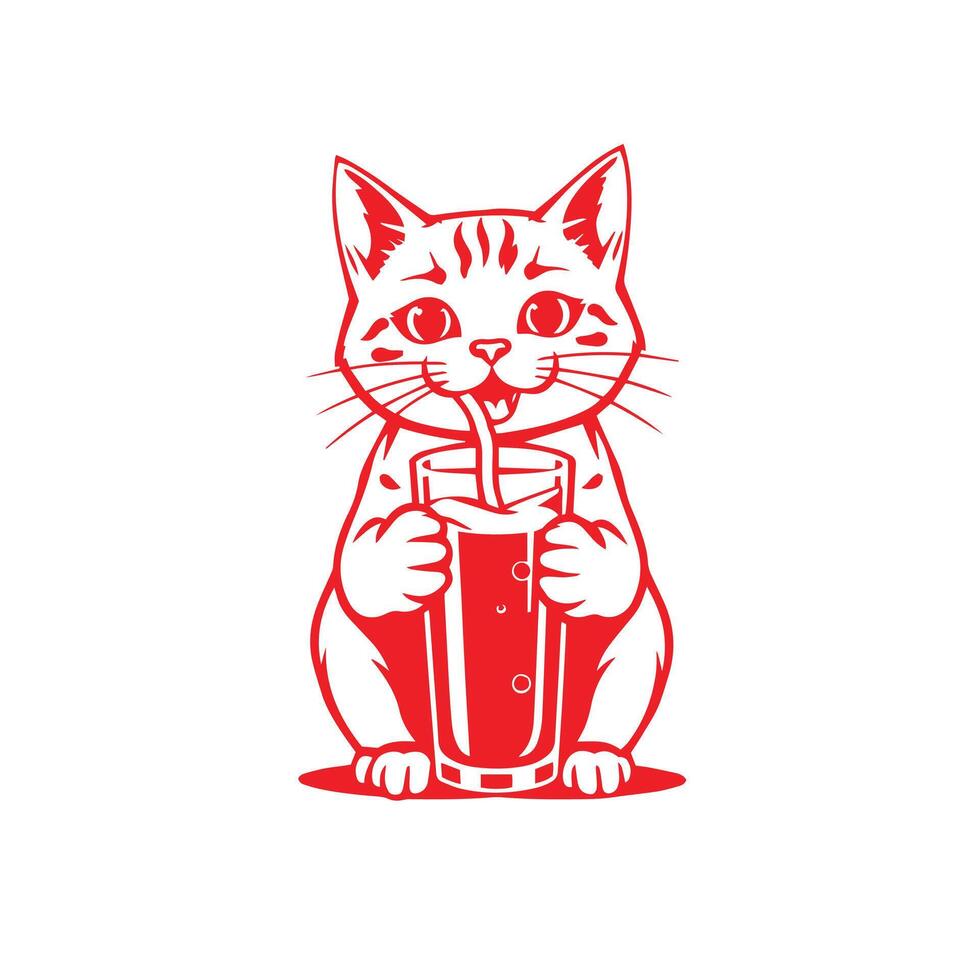 A cat with juice logo concept detailed design creative. vector