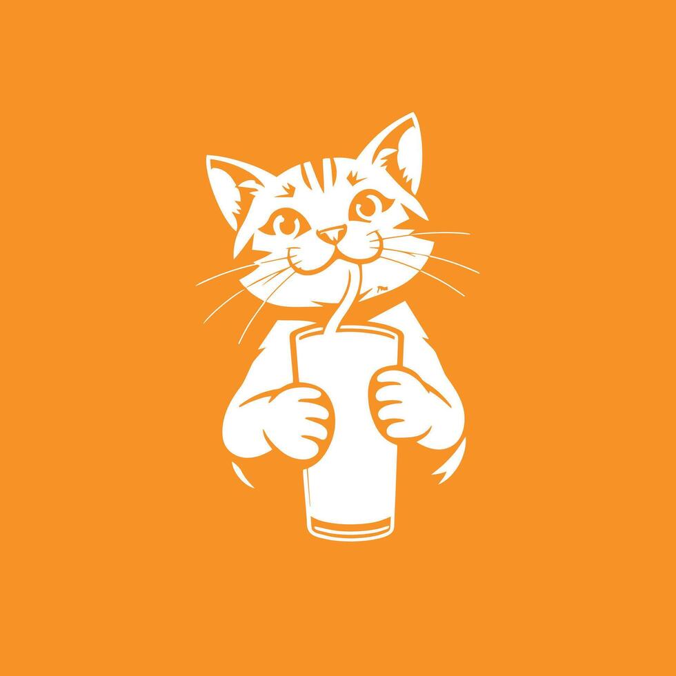A cat with juice logo illustration detailed design creative. vector