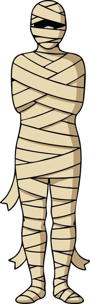 Mummy wrapped in beige bandages standing with crossed arms isolated illustration for Halloween costume and horror theme design vector