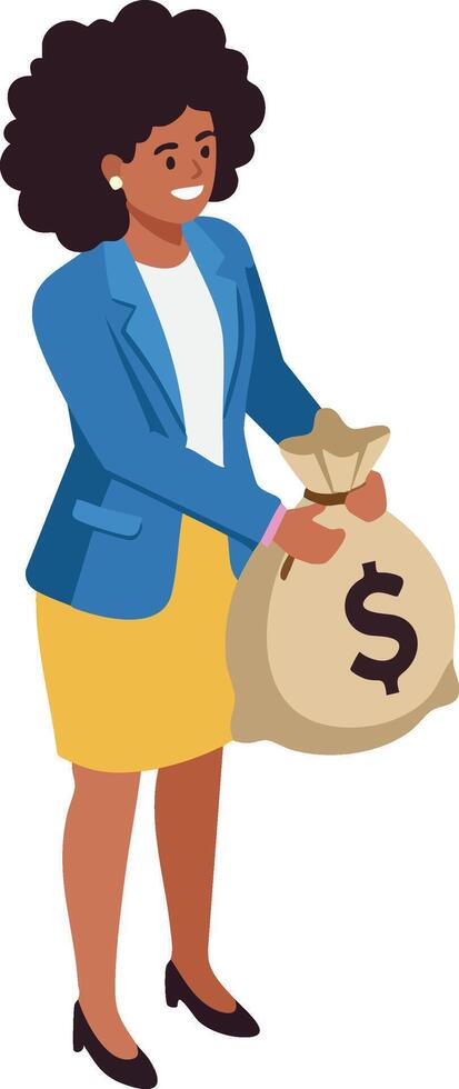 Businesswoman holding money bag with dollar sign financial success concept illustration vector