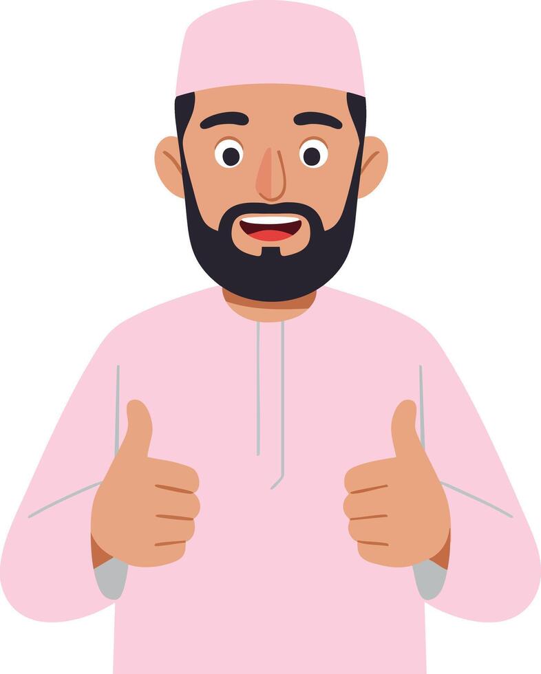 Man Wearing Pink Traditional Clothing Showing Thumbs Up Gesture with Smiling Expression Illustration vector