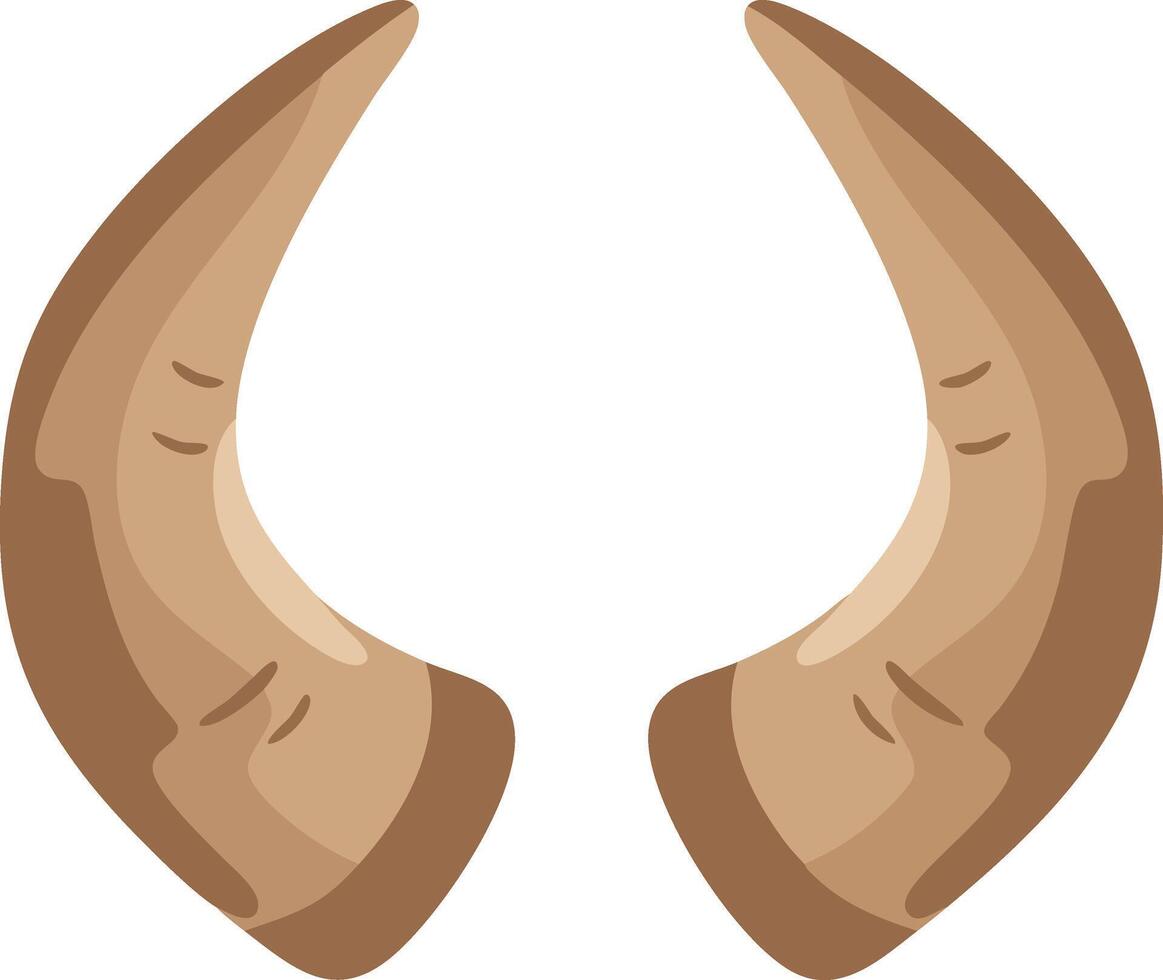 Animal horns set of two curved brown horns isolated on white background illustration vector