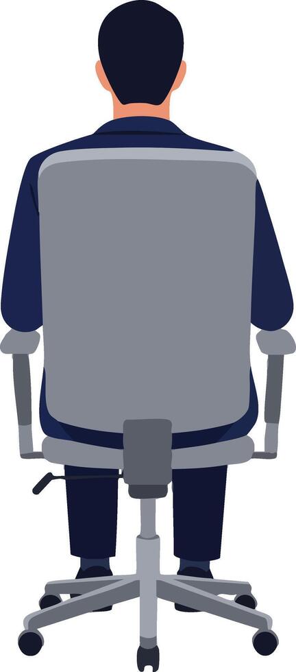 Man sitting on office chair viewed from behind illustration of workplace posture and professional environment vector