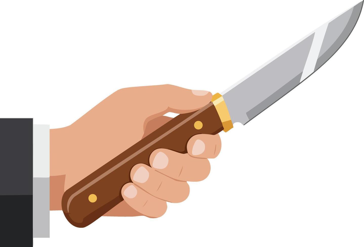 Hand Holding Knife with Brown Wooden Handle and Silver Blade Illustration for Cooking or Survival Use vector