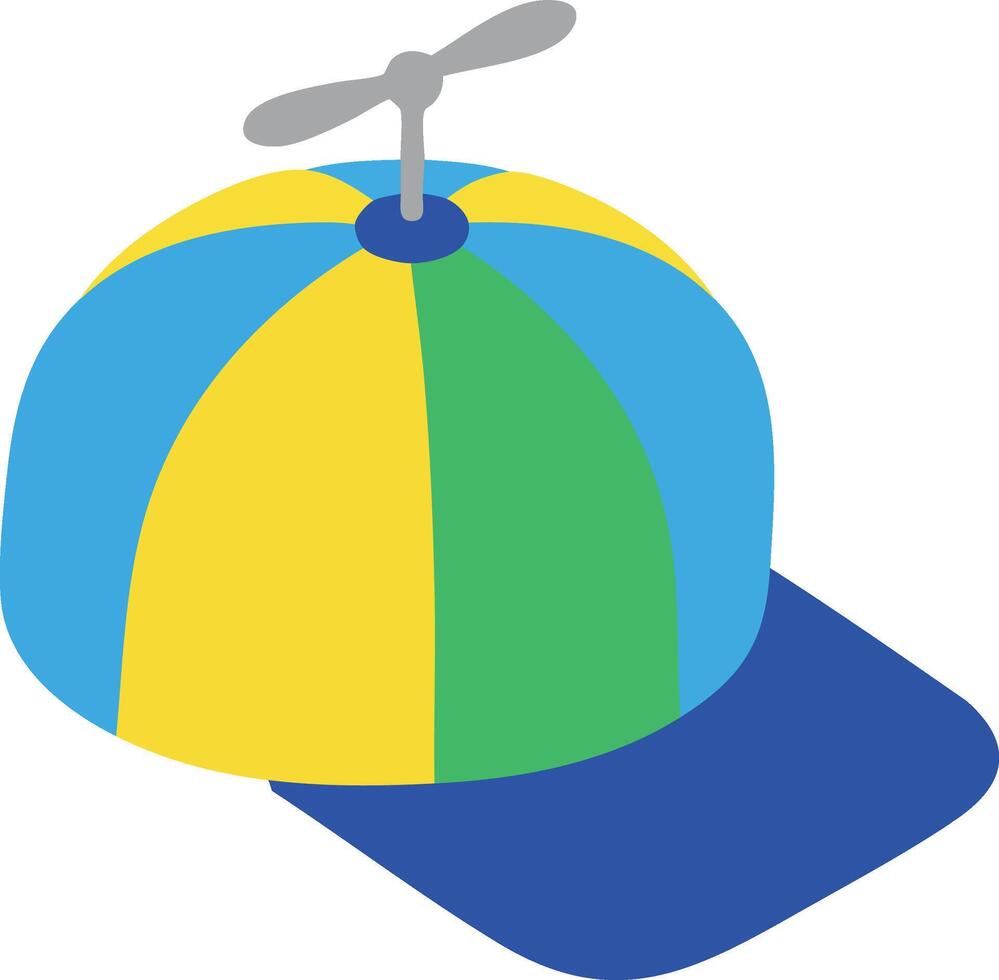 Colorful propeller hat with yellow blue green panels and shadow design for children and playful fashion vector