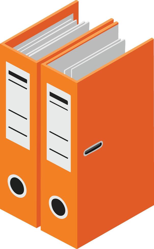 Orange office binders with labels and ring holes standing upright illustration vector