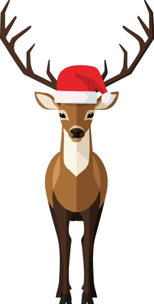 Reindeer wearing red santa hat festive christmas holiday winter celebration illustration vector