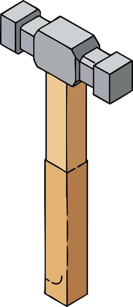 Hammer tool with wooden handle and metal head illustration for construction and repair work design vector