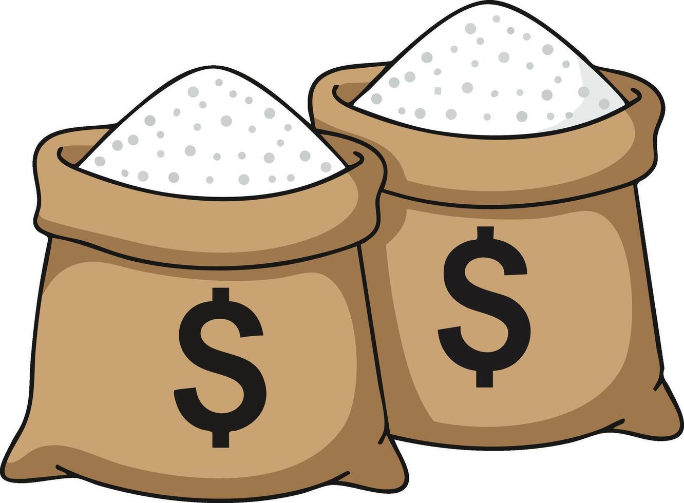 Bags of white sugar with dollar sign symbol representing money and trade illustration graphic vector