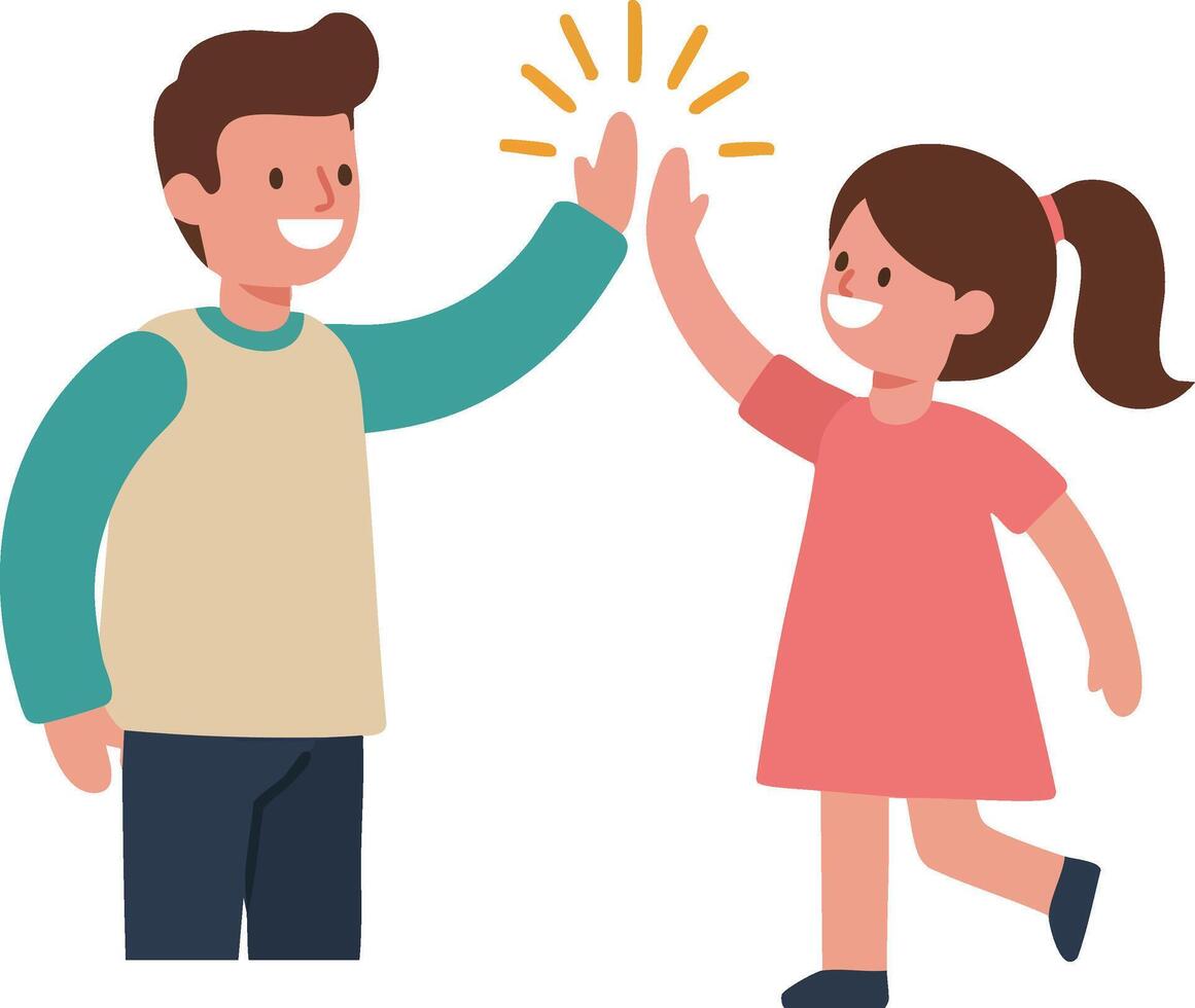 Children giving high five gesture celebrating friendship and teamwork with happy expression illustration vector