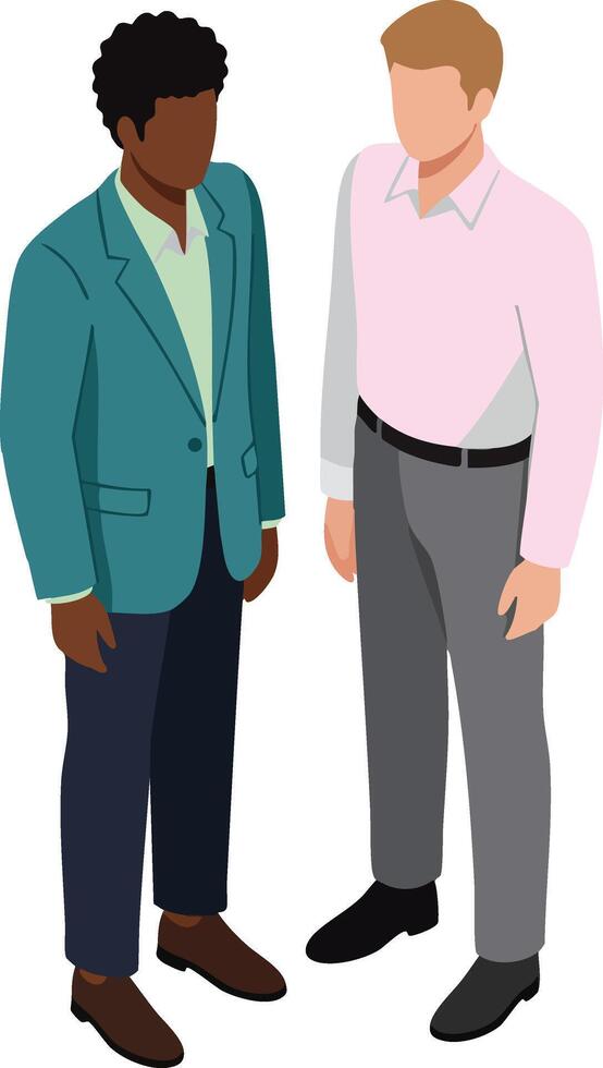 Two diverse men standing together in casual business attire illustration for teamwork and collaboration concept vector
