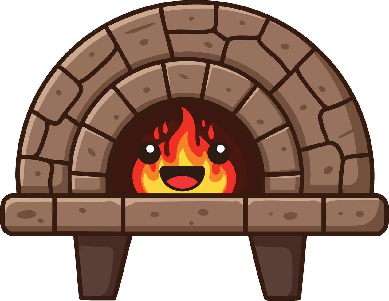 Cute happy stone oven with fire burning inside adorable smiling brick pizza oven design vector