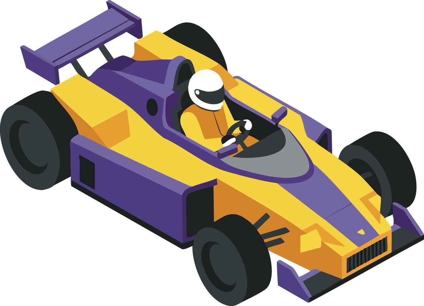 Race car illustration with yellow and purple colors driver helmet and sporty design in isometric style vector
