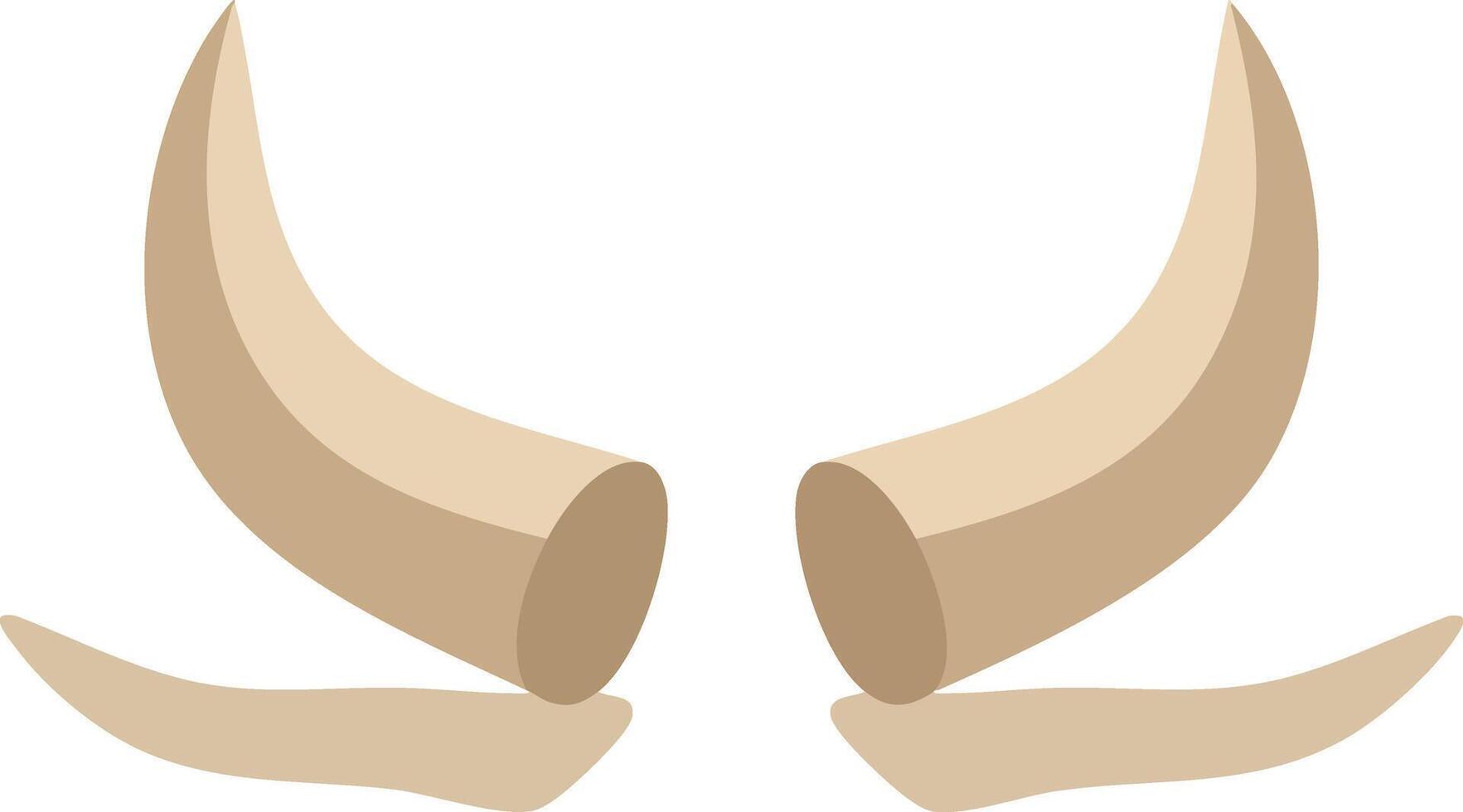 Pair of beige animal horns illustration with curved shape isolated on white background design vector