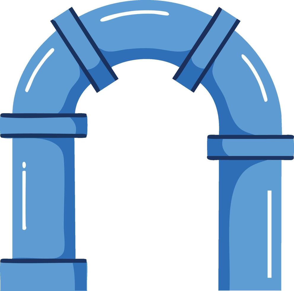 Blue industrial pipeline arch with connectors and flange design illustration vector