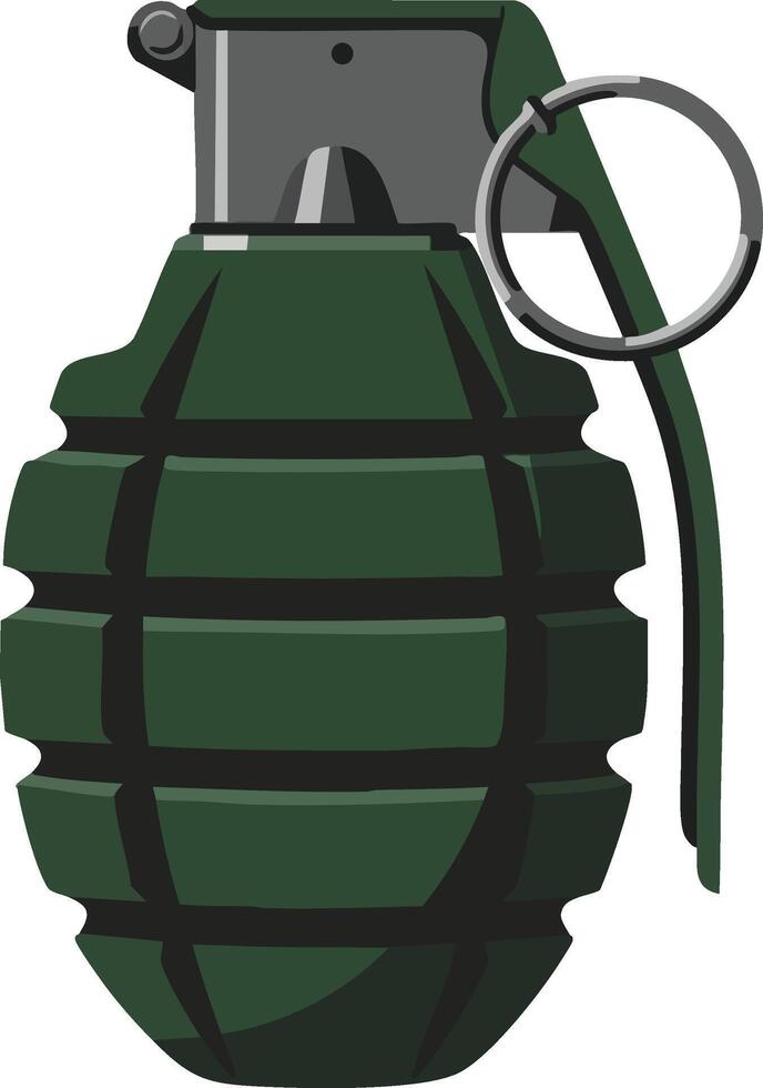 Military hand grenade illustration with safety pin and dark green body design for defense and combat use vector