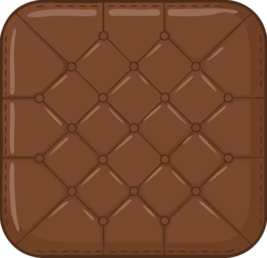 Brown leather cushion illustration with button tufted quilted pattern design vector