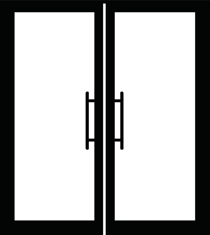 Double glass door icon with handles simple black and white design for architecture and interior design projects vector