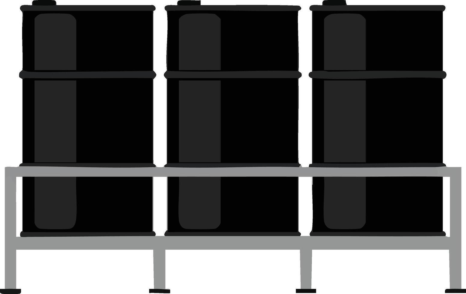 Industrial black barrels rack storage icon isolated on white background in simple design style vector