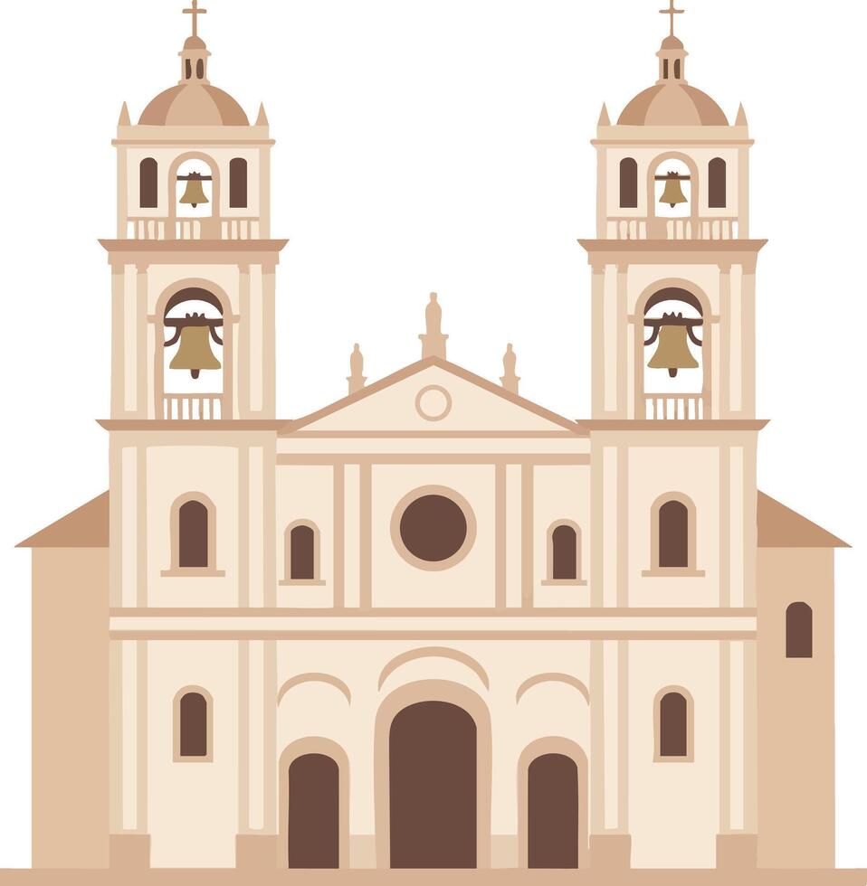 Historic Cathedral building with twin bell towers and classical architecture illustration vector