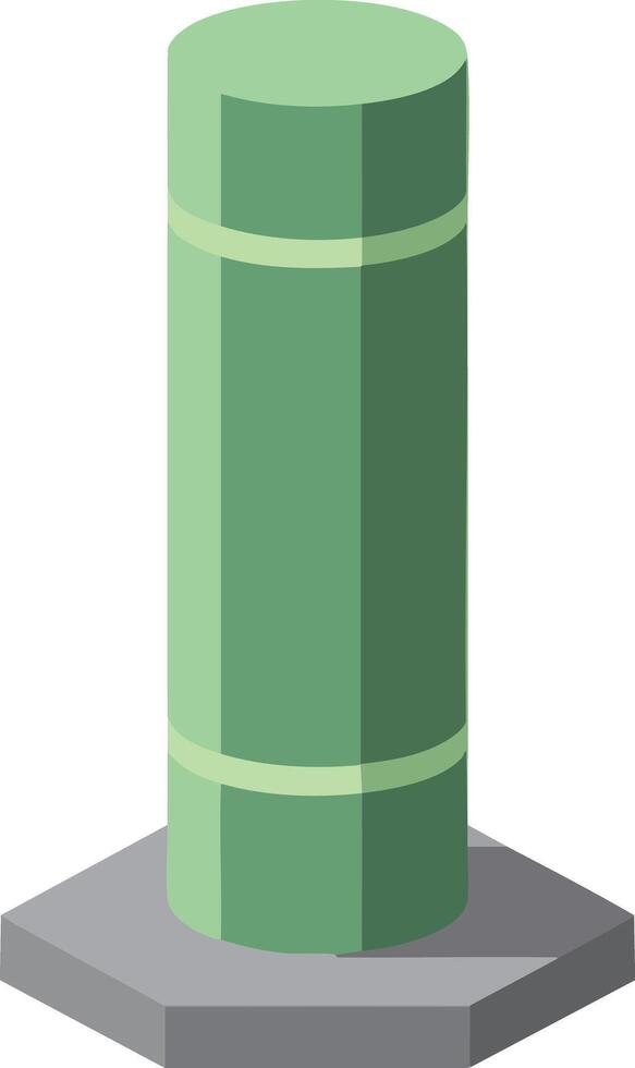 Green cylindrical pillar with gray hexagonal base isometric design for construction or architecture elements vector