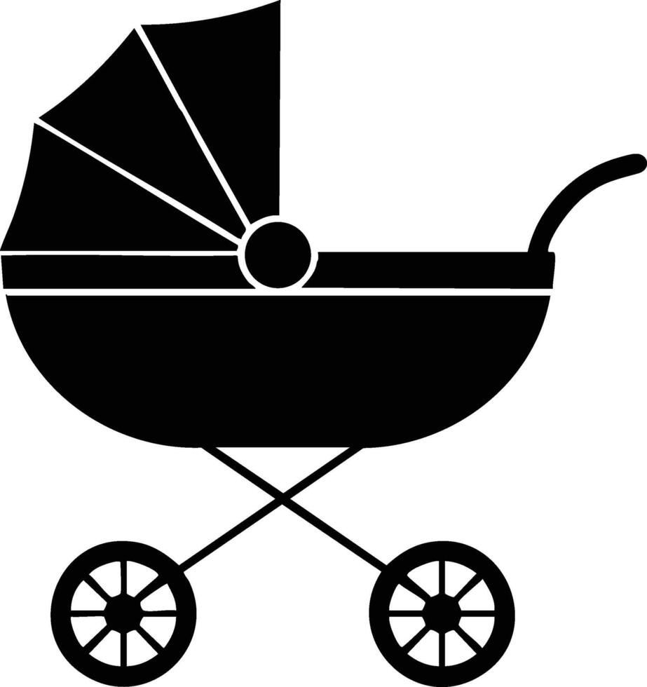 Baby stroller icon silhouette pram carriage design for child transportation and parenting use vector