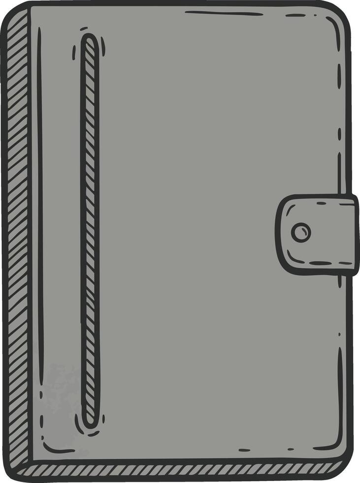 Gray leather planner organizer with button closure and stitched details illustration for office and personal use vector