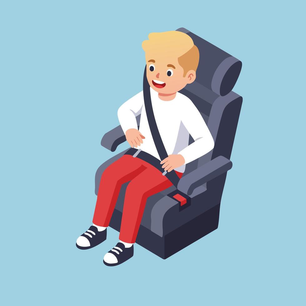 Child Buckling Seatbelt in Car Safety Seat Secure Fastening for Kids Travel Comfort and Protection Illustration vector