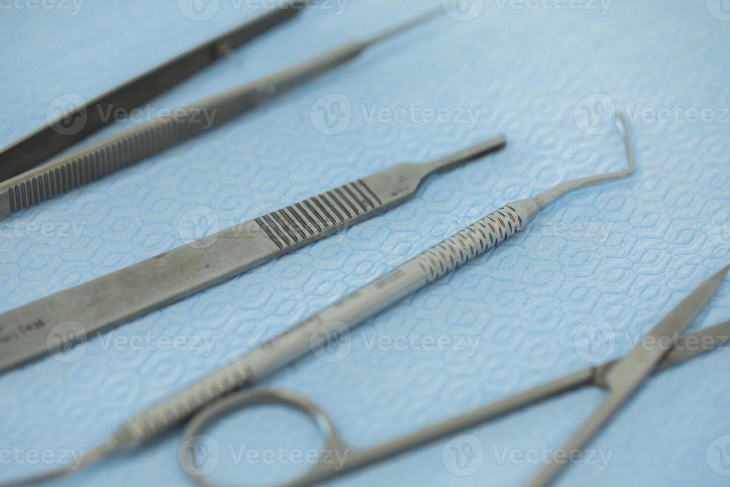dental tools on the table, close-up of dental instruments photo