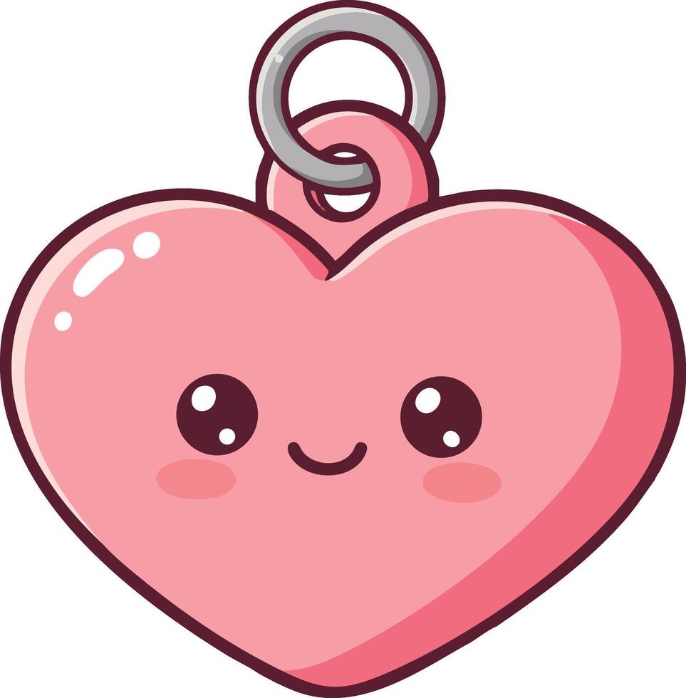 Cute pink heart charm with smiling face and silver ring accessory design for love and friendship concepts vector