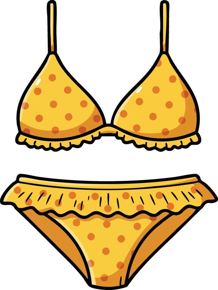 Yellow polka dot bikini set with ruffled edges summer swimwear design illustration vector