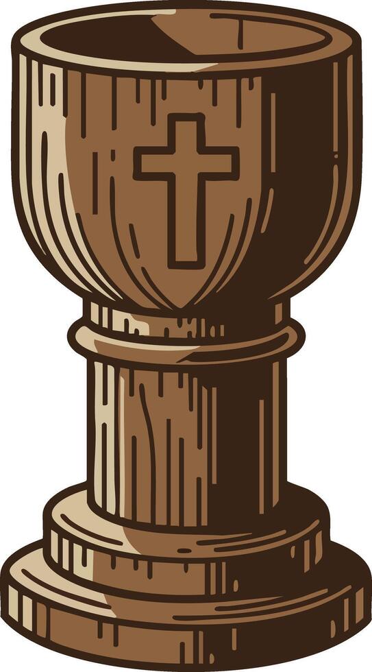 Wooden chalice with cross symbol religious sacred cup illustration design for spiritual ceremony and Christian worship purposes vector